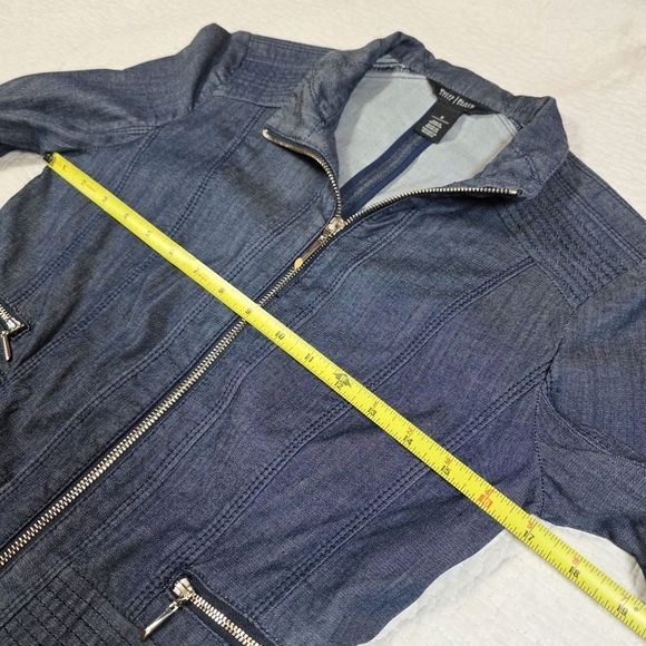 White House Black Market Zip Front Denim Blazer Jacket - Picture 4 of 12